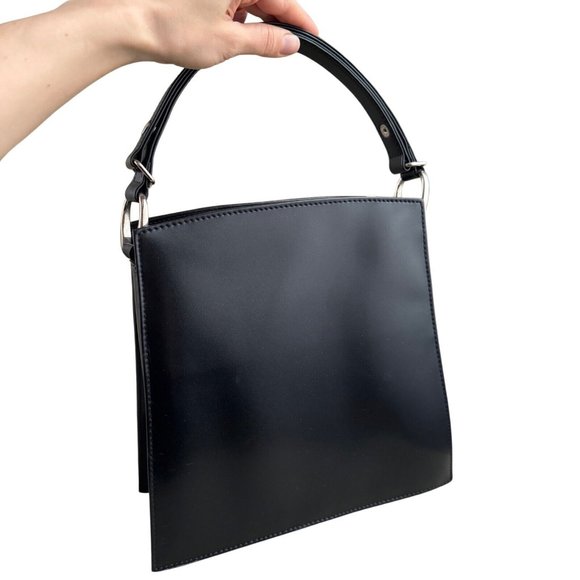 Gianni Versace Vintage Silver Medusa Tote Bag Black PU Leather - Picture 3 of 16